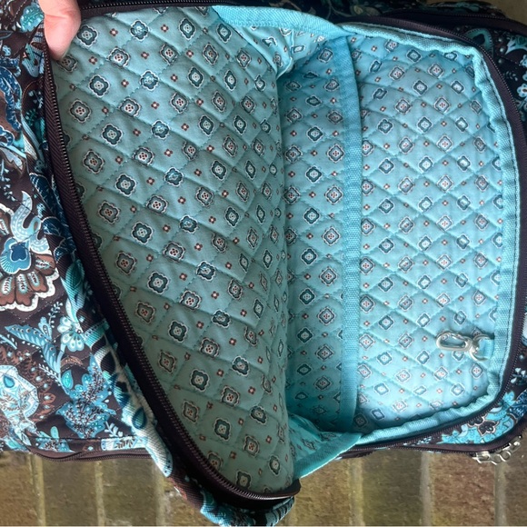 TURQUOISE W/BROWN ACCENTS! Pretty Vera Bradley Fabric Wheeled Carryon Suitcase - Picture 9 of 16
